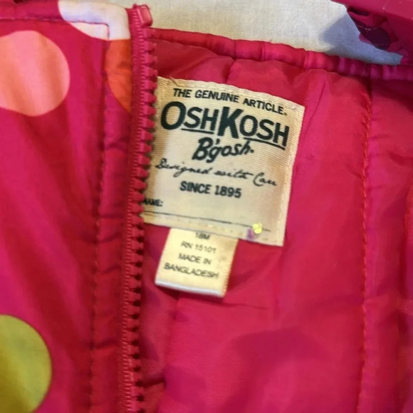 Osh Kosh Pink polka dotted snow overalls 18 months  sledding outdoors - Picture 4 of 6
